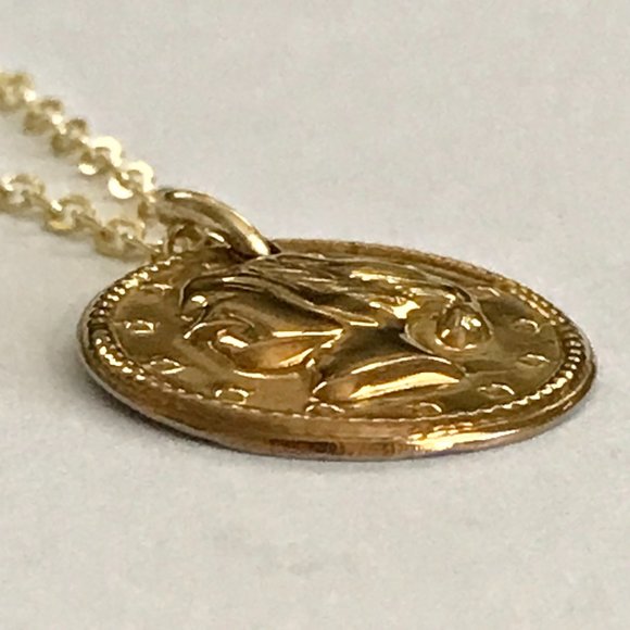 Vintage French Italian Coin Charm Necklace Gold Plated Wire France Italy Lady - Picture 4 of 9